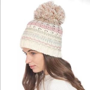 INC International Concepts Mixed-Striped Pastel Beanie With Pom-Pom New With Tag